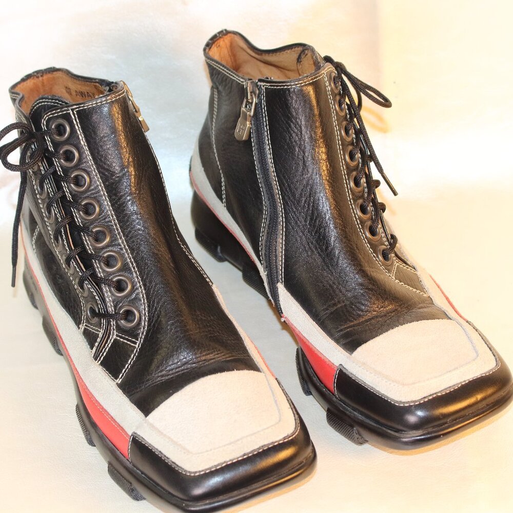 Donald J. Pliner Black and Red Leather Boots